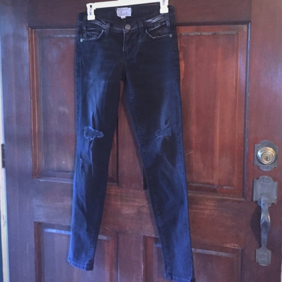 Black Distressed Current/Elliott Skinny Jeans - Picture 5 of 6